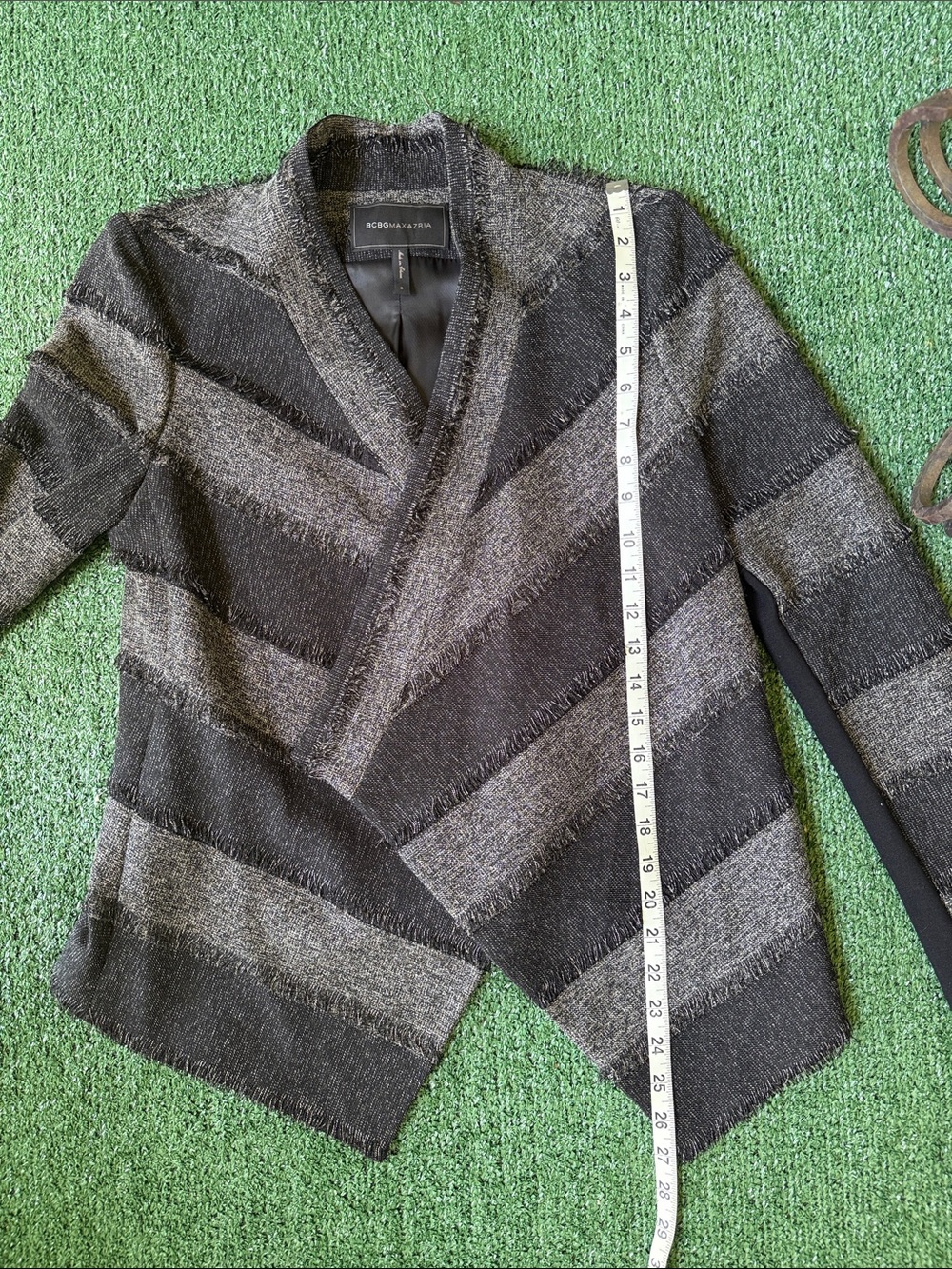BCBGMaxAzria Gray and Black Striped Open-Front jacket. - Picture 8 of 10
